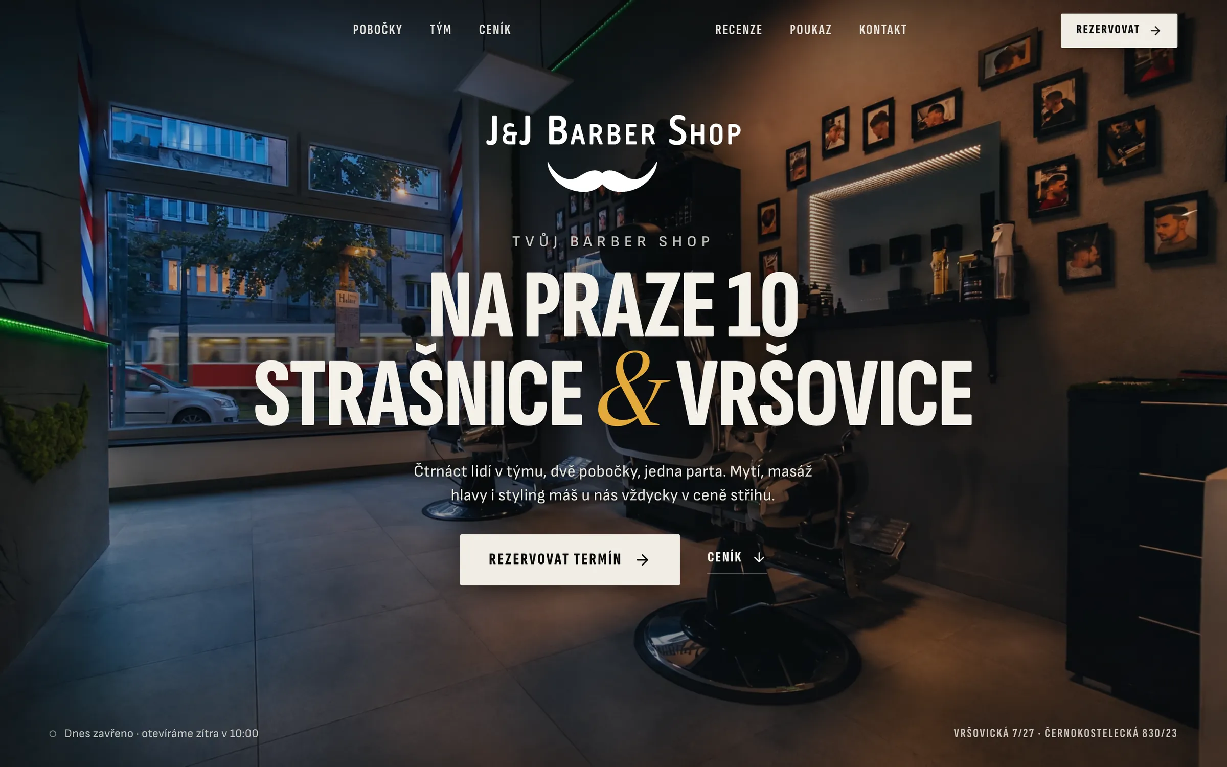 Úvodní stránka webu J&J Barber Shop: Strašnice a&nbsp;Vršovice na Praze 10.